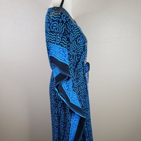 J. Gee Blue Paisley Gold Leopard Print Tie Waist Casual Comfort Maxi Dress - Picture 8 of 10